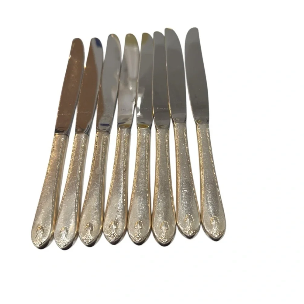 W M Rogers  & Son Silverplate Flatware 8 Dinner Knives Exquisite IS Silver Co.